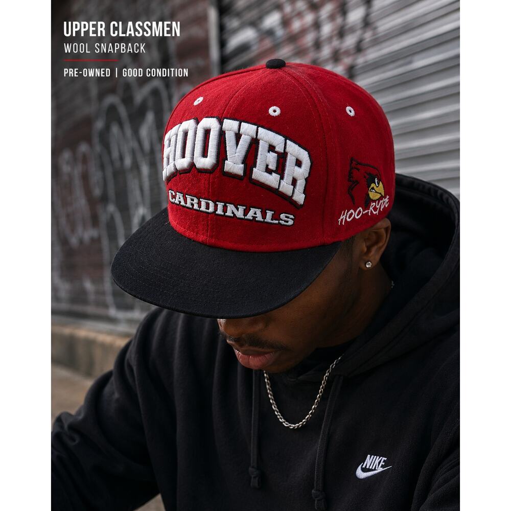 Upper Classmen Hoover Cardinals Wool Snapback Hat Red Black Vintage Style